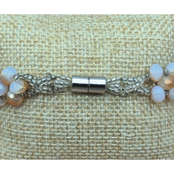 Sparkle Cluster Crystal Magnetic Clasp 7.5" Bracelet Frosted Amber Color Beads - Picture 4 of 11